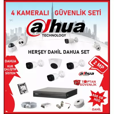 DAHUA 2 MP 4 Kameralı Herşey Dahil Güvenlik Seti