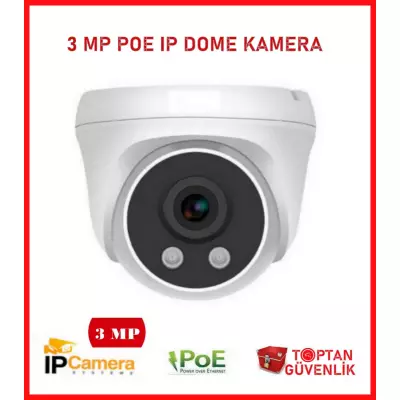 3 MP POE IP DOME İÇ MEKAN GÜVENLİK KAMERASI 2 ARRAY LED ARNA-1032