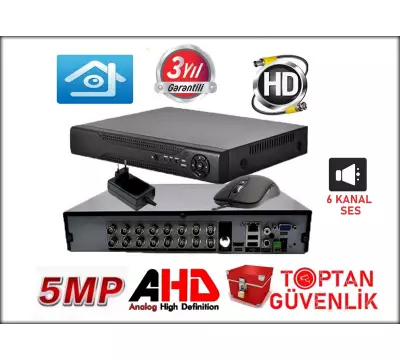 16 KANAL 6 SES 1080P 5 MP FULL HD 5IN1 HİBRİT H265+ FONKSİYONEL KAMERA KAYIT CİHAZI DVR ARNA-4566