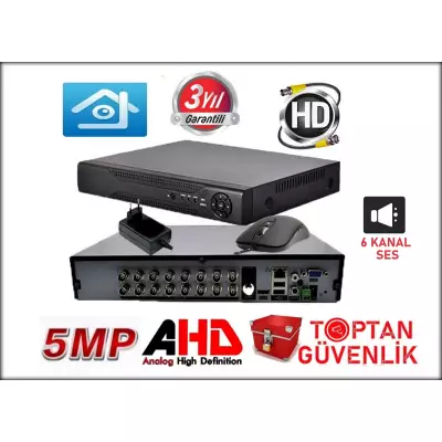 16 KANAL 6 SES 1080P 5 MP FULL HD 5IN1 HİBRİT H265+ FONKSİYONEL KAMERA KAYIT CİHAZI DVR ARNA-4566