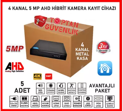 5 MP 4 KANAL AHD H265+ 5IN1 HİBRİT DVR XMEYE KAMERA KAYIT CİHAZI ARNA-4004 EKONOMİK 5'Lİ PAKET