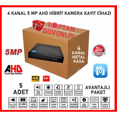 5 MP 4 KANAL AHD H265+ 5IN1 HİBRİT DVR XMEYE KAMERA KAYIT CİHAZI ARNA-4004 EKONOMİK 5'Lİ PAKET