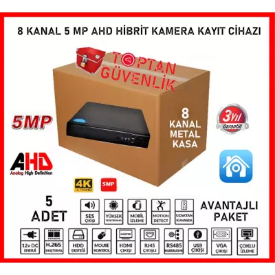 5 MP 8 KANAL 1440P XMEYE AHD 5IN1 HİBRİT H265++ DVR KAMERA KAYIT CİHAZI ARNA-4008 AVANTAJLI 5'Lİ PAKET