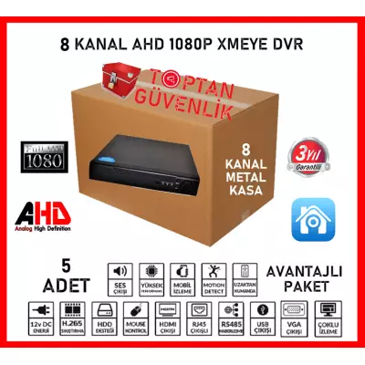 2 MP 8 KANAL 1080N XMEYE AHD HİBRİT 5IN1 HİBRİT H265 KAMERA KAYIT CİHAZI AVANTAJLI 5'Lİ PAKET