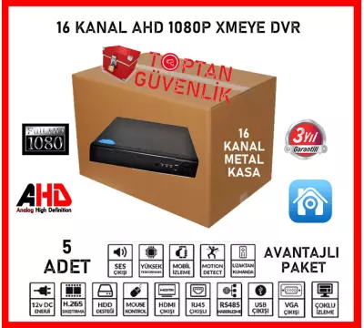 16 KANAL 1080N 2MP FULL HD 5IN1 HİBRİT H265+ AHD DVR 5 ADET EKONOMİK PAKET