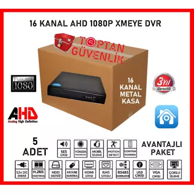 16 KANAL 1080N 2MP FULL HD 5IN1 HİBRİT H265+ AHD DVR 5 ADET EKONOMİK PAKET