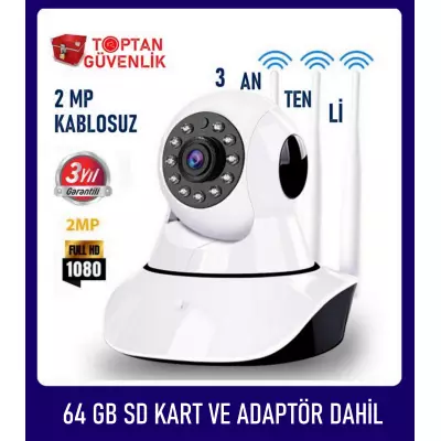 2MP 64GB 1080P FULL HD KABLOSUZ BEBEK GÜVENLİK KAMERASI 3 ANTENLİ ARNA-1064