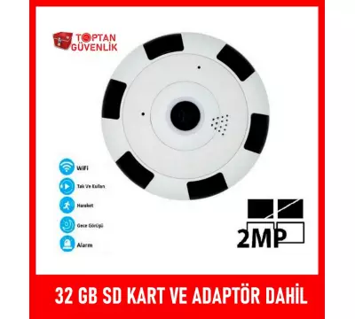 KABLOSUZ PANORAMİK KAMERA 1080P GECE GÖRÜŞLÜ 32 GB SD KART DAHİL ARNA-1132