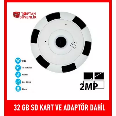 KABLOSUZ PANORAMİK KAMERA 1080P GECE GÖRÜŞLÜ 32 GB SD KART DAHİL ARNA-1132